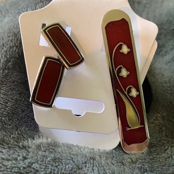 Rivet Enamel Pin and Pierced Earring Set - Picture 1 of 3